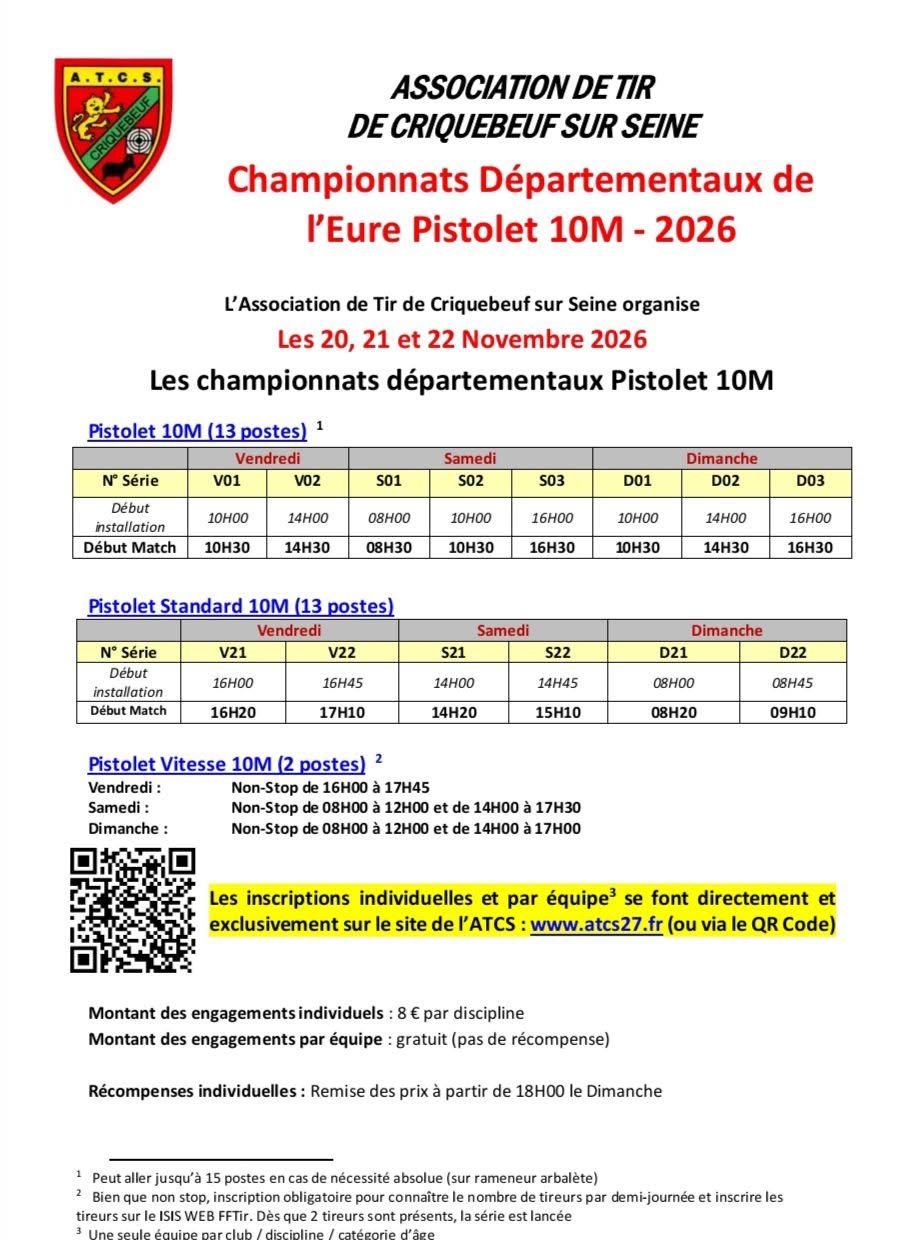 Championnats départementaux de l'Eure Pistolet 10 m