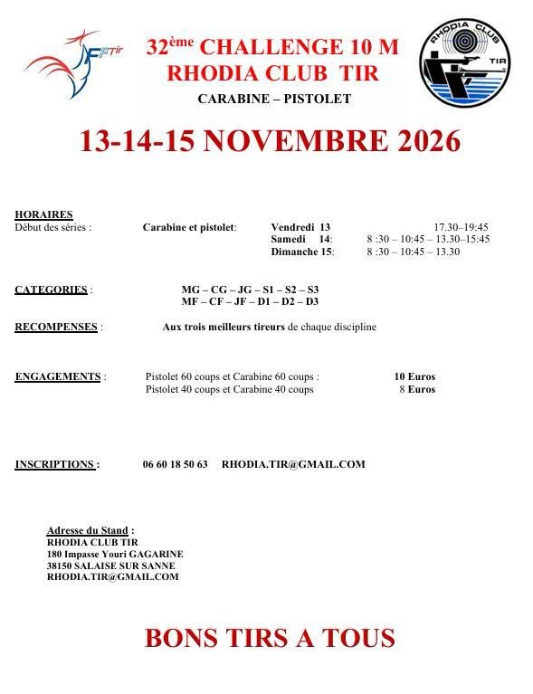 32ème Challenge 10 m du Rhodia Club Tir